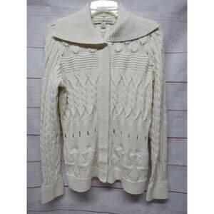 Tommy Hilfiger Size Medium Cream Cable Knit Snap Up Cardigan w/ Collar